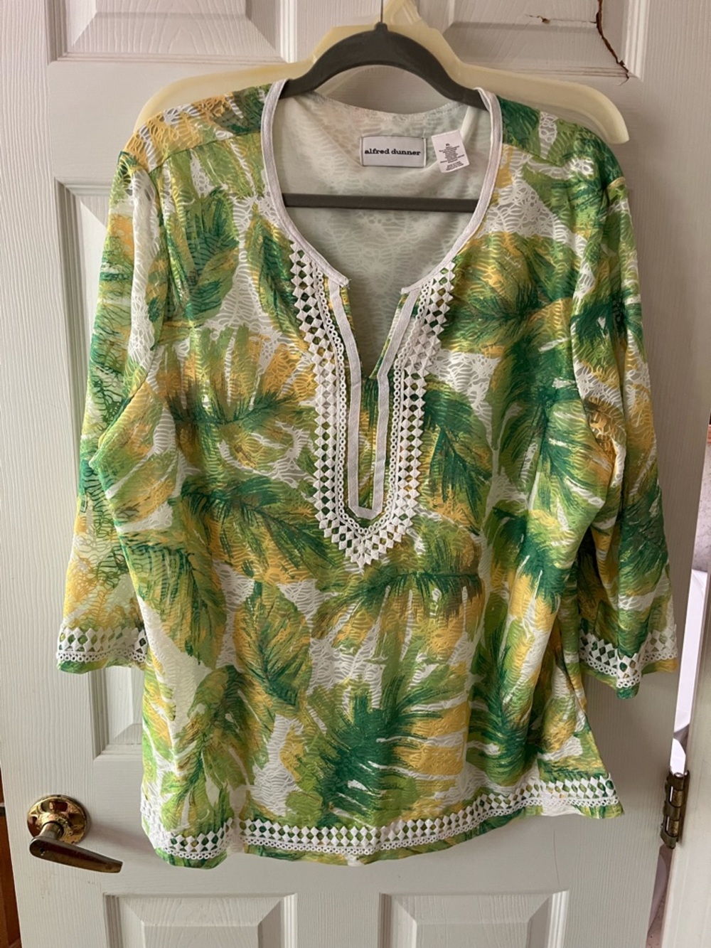 Alfred Dunner Green & Yellow Palm-Print Women's Tunic Top XL